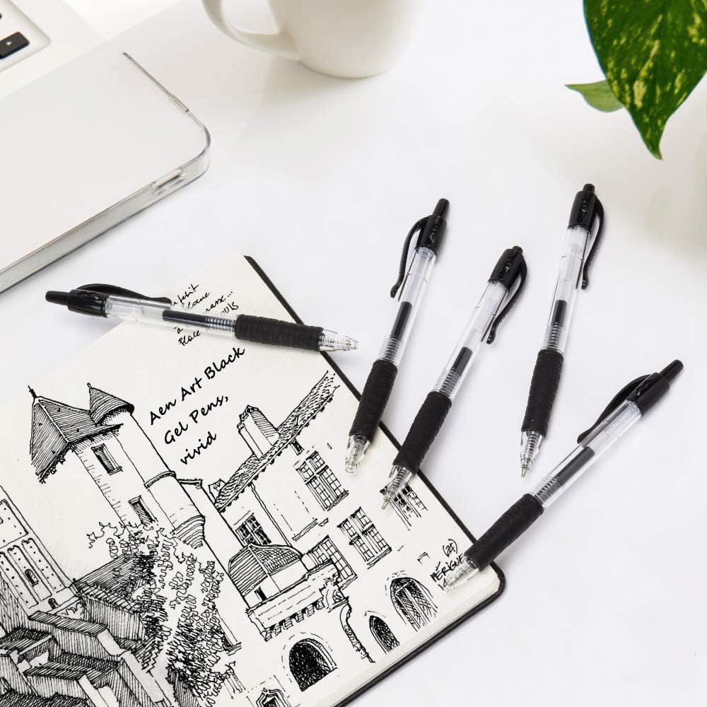 Gel Pens Retractable Fine Point Black Gel Ink Rollerball Pen, Smooth Writing Pens for Office - 0.7Mm with Grips (20 Pack)