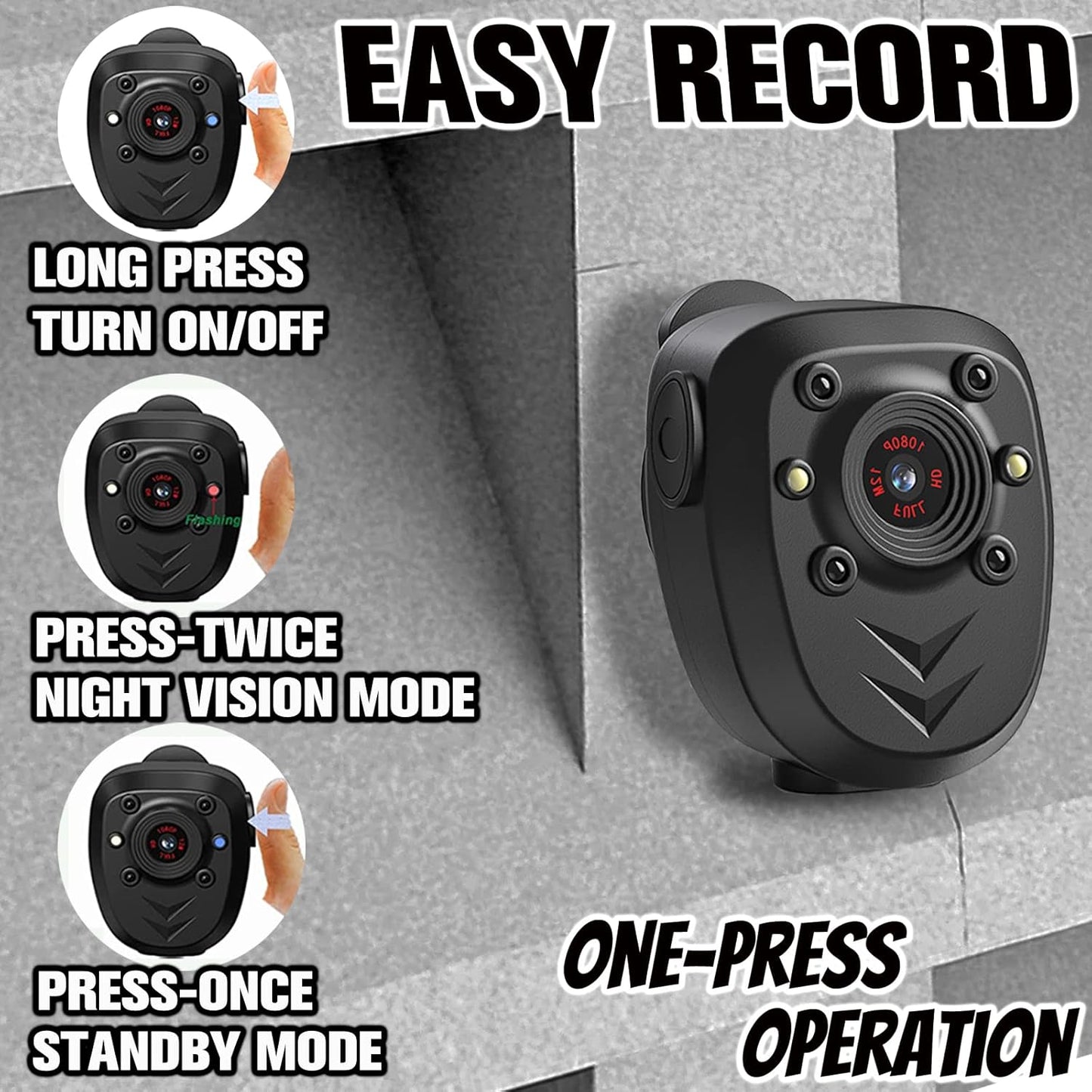 Compact HD 1080P Body Camera with 128GB Built-In Memory, Night Vision IR, Loop Recording, and 4-6 Hour Battery Life for Law Enforcement and Security Applications