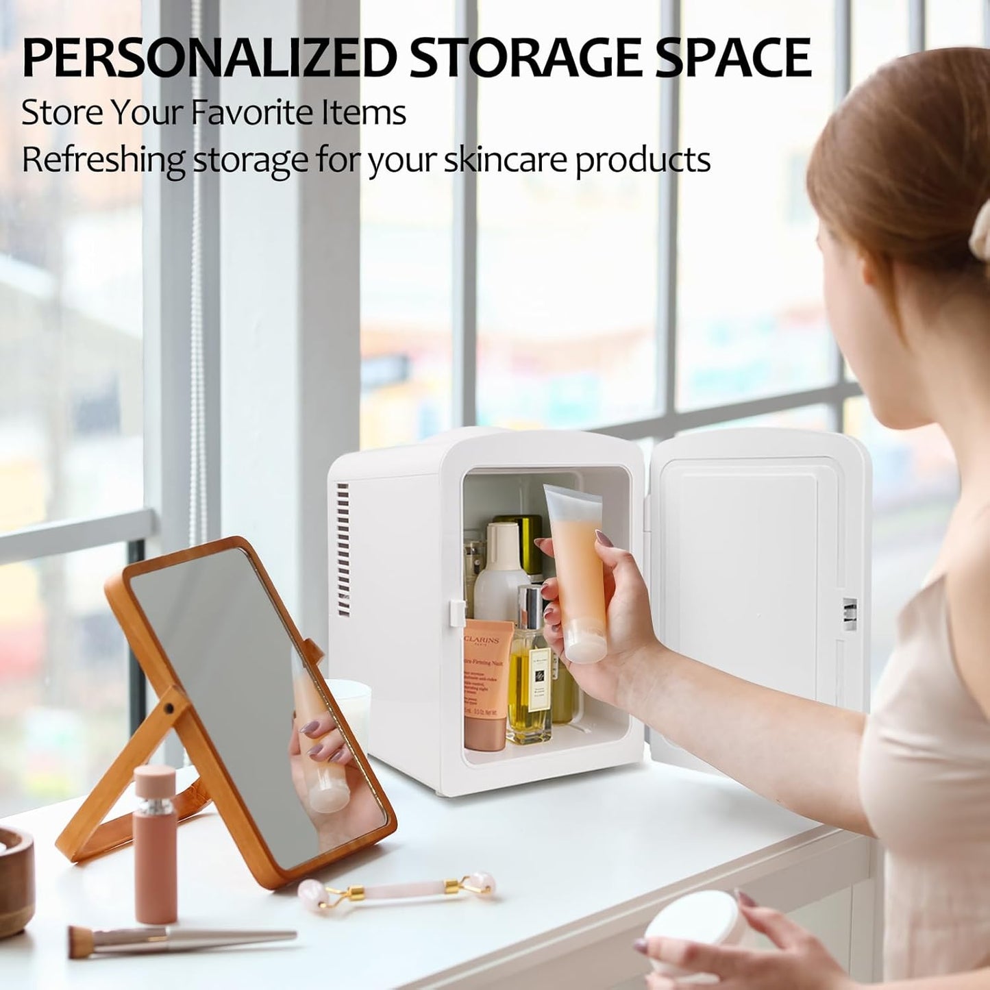 Compact 4L Personal Mini Fridge for Drinks and Skincare - Portable Cooler and Warmer for Office Use (White)