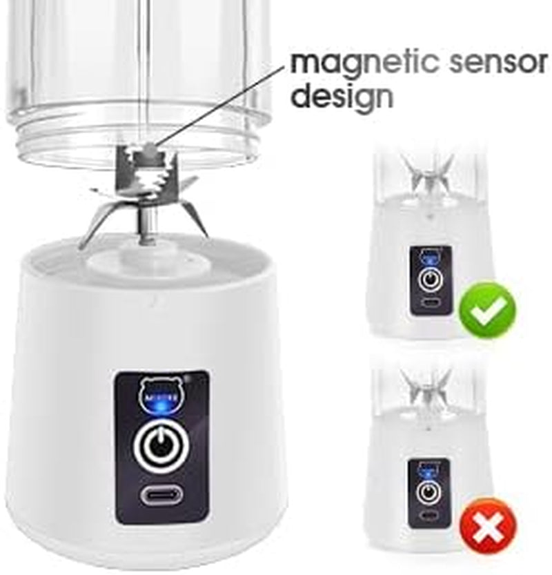 Portable USB Rechargeable Personal Blender with 3D Six-Blade Technology for Smoothies - White