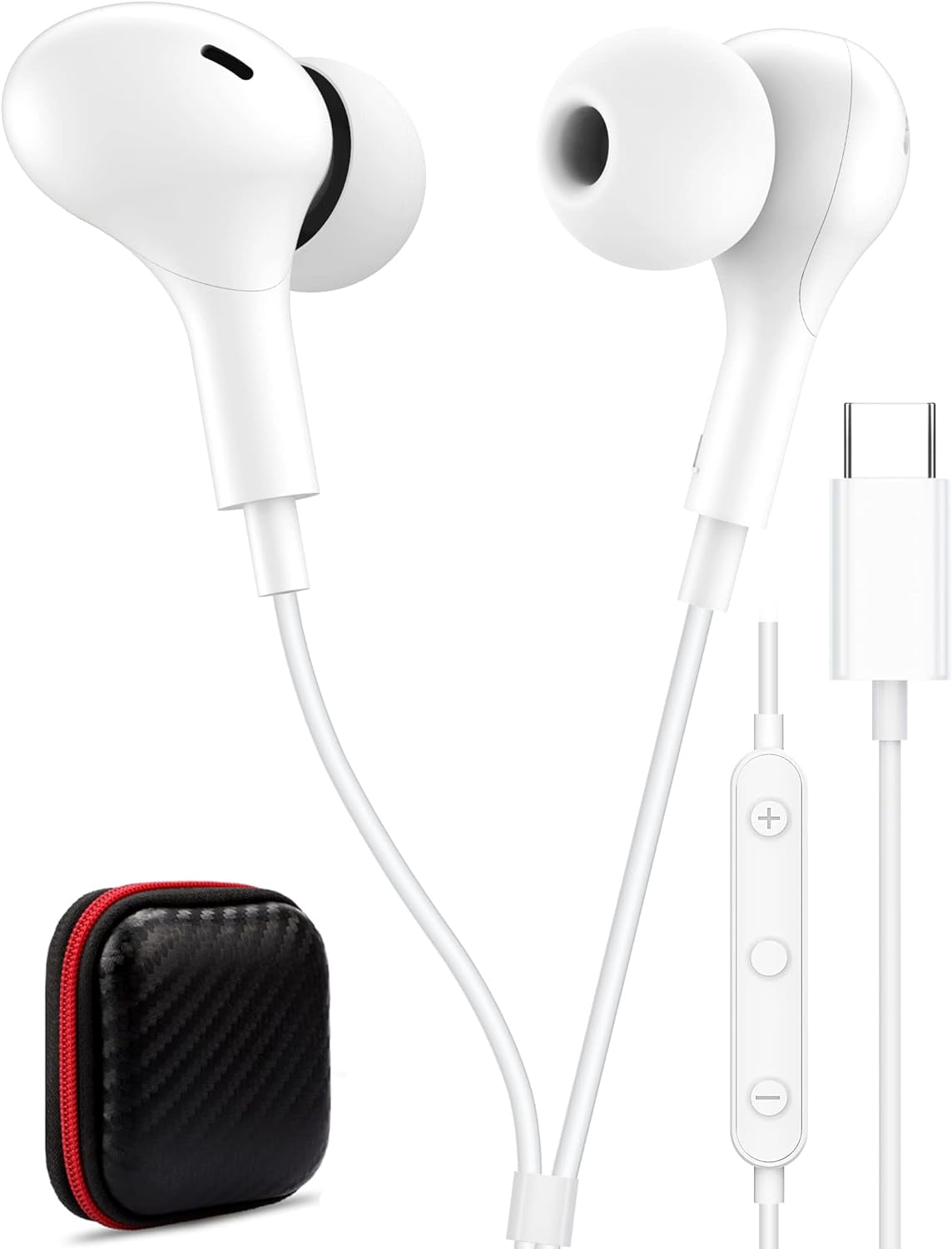 USB C Wired Earbuds with Microphone and Volume Control, Magnetic In-Ear Design, Bass Noise Cancelling (Black)