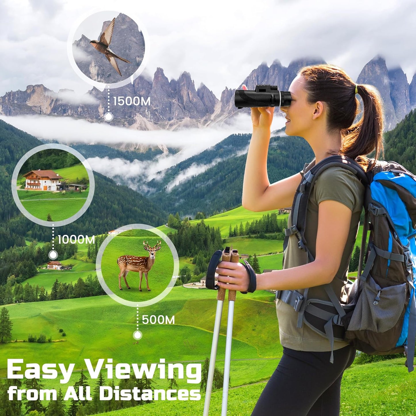 40X60 Monocular Telescope - Smartphone Holder and Tripod - Compact, Waterproof, HD Optics - BAK4 Prisms and FMC Lens