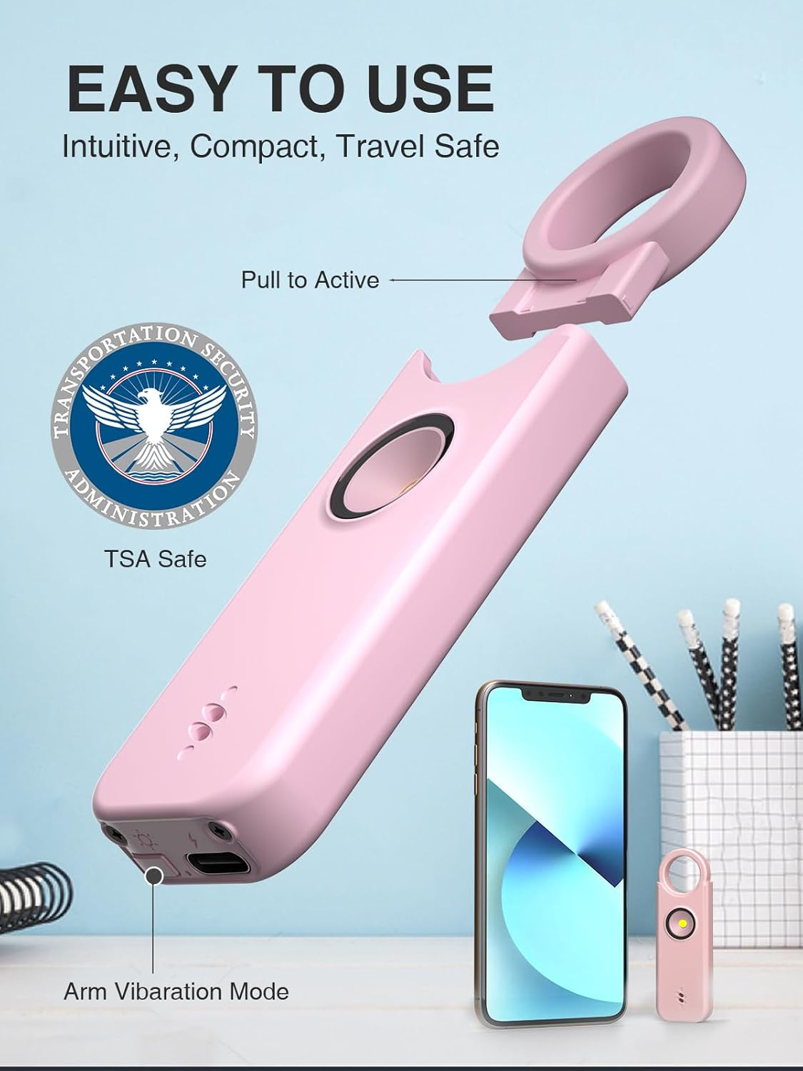 Dual Alarm Self-Defense Personal Alarm - Women - 135 dB Siren with LED, Solid Brass Key Chain, Key Ring in Three Vibrant Colors