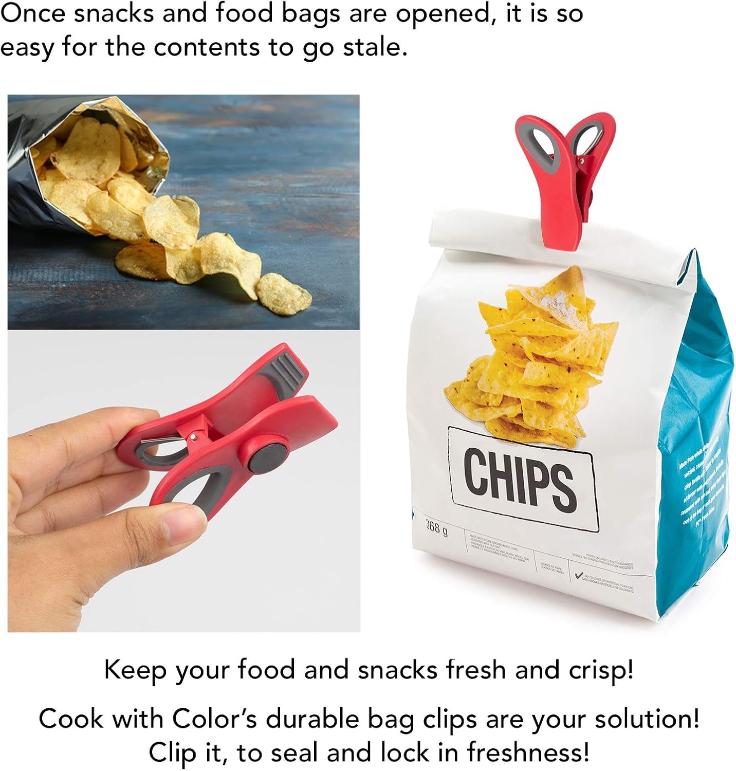 Magnetic Bag Clips for Food Storage - Airtight Seal Grip for Bread, Snack, and Food Bags (Red, Pack of 20)