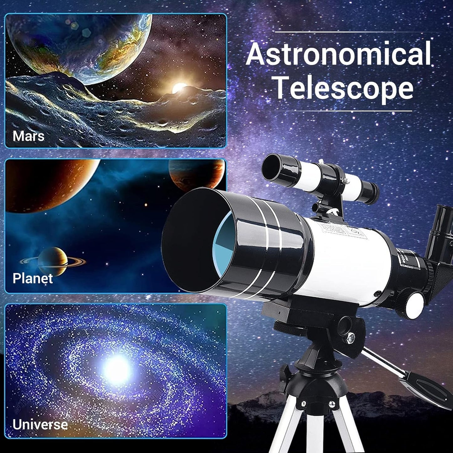 High Definition Refractor Telescope for Beginners and Children, 70mm Aperture with 300mm Focal Length