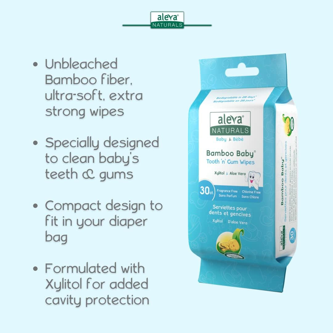 Bamboo Baby Tooth and Gum Wipes - Healthy Child Care, Natural and Vegan Wipes, Formulated - Xylitol - Value Pack- 30 Count X 3 (90 Wipes Total)