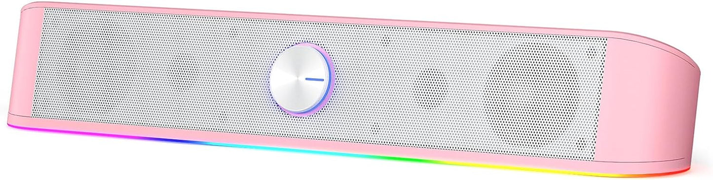 RGB Desktop Soundbar - 2.0 Channel Computer Speaker with Dynamic Audio-Light Sync, Touch-Control Backlit Volume Knob, USB Powered with 3.5mm Cable