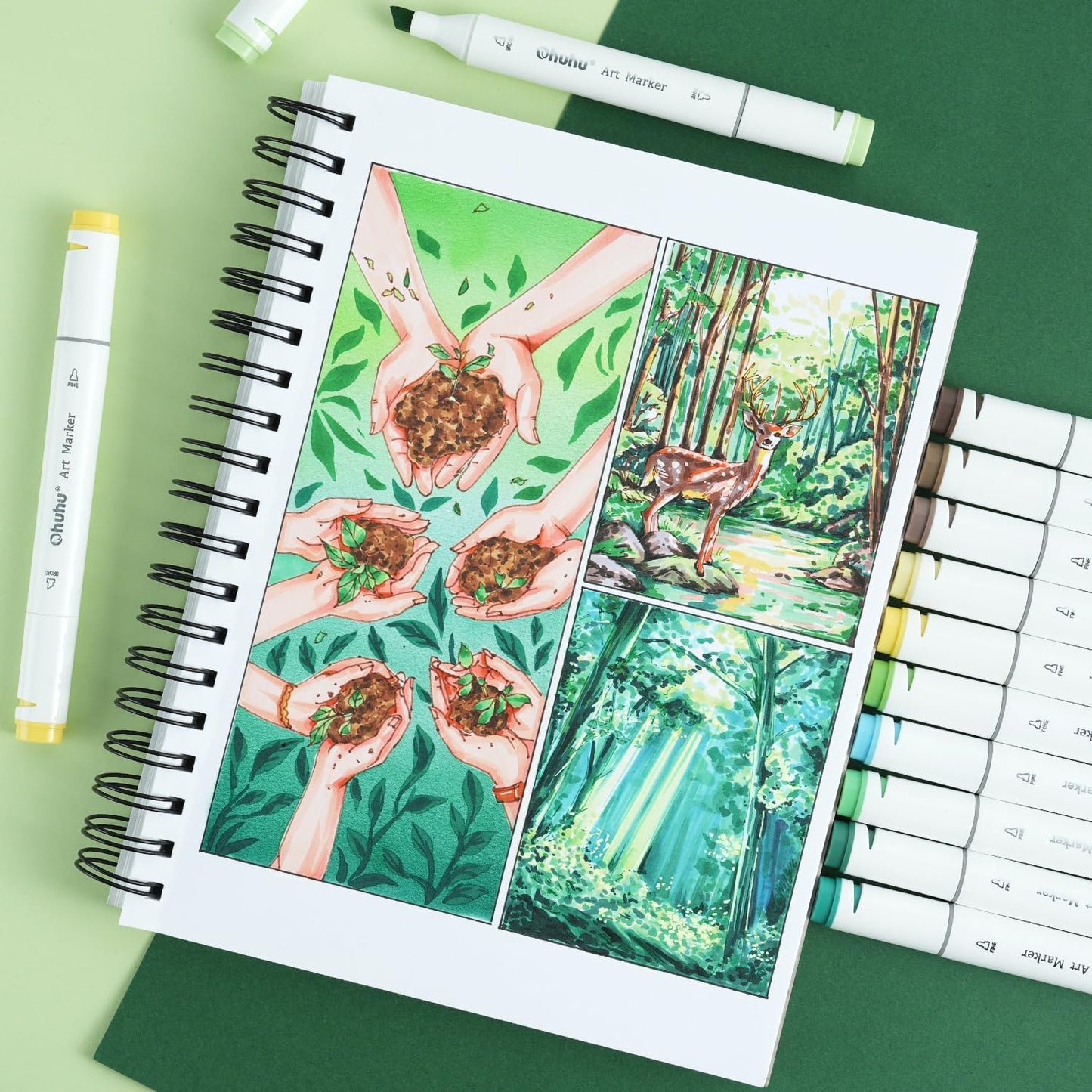 Double-Sided Marker Pads Art Sketchbook - 7.6" x 10" Large Format - 90LB/150GSM Smooth Bleedproof Paper - 60 Sheets/120 Pages