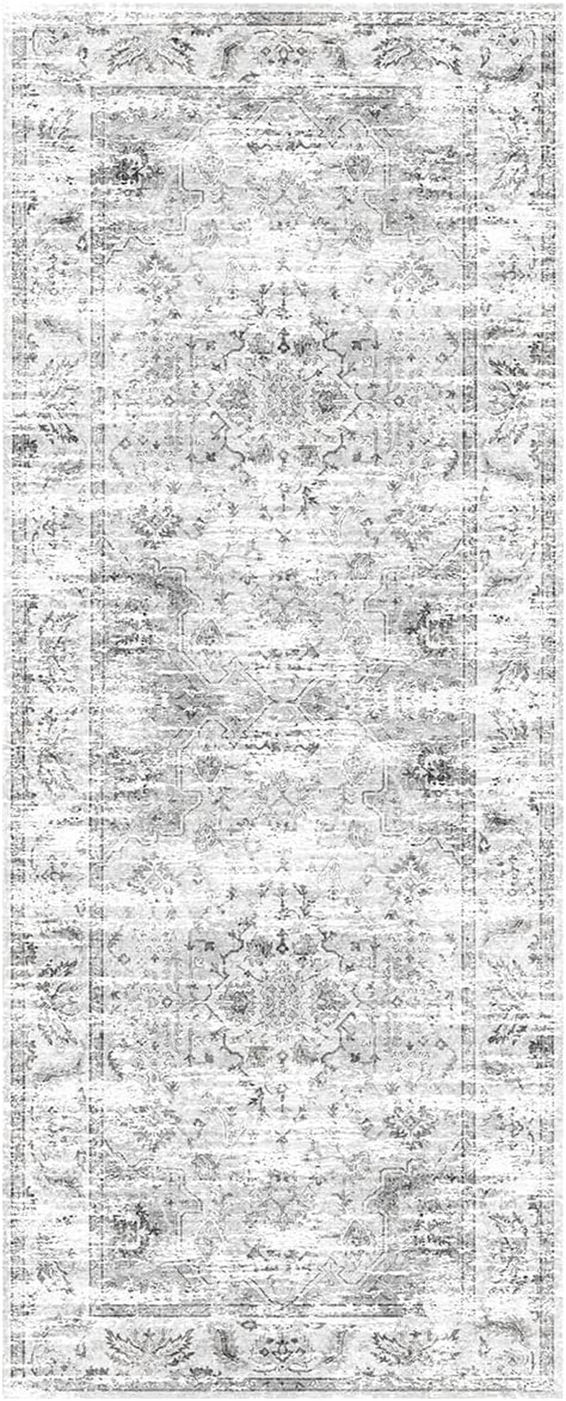 Boho Non-Slip Washable Runner Rug for Hallway and Kitchen, 2x5 Ft Light Grey Area Mat for Bedroom, Bath, Laundry, and Entryway