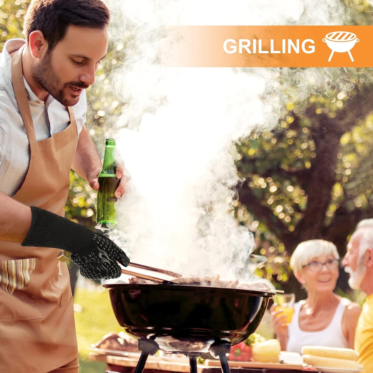 Heat Resistant BBQ Gloves - 1472℉ Extreme Heat Protection Silicone Oven Mitts for Grilling, Baking, and Welding (Black)