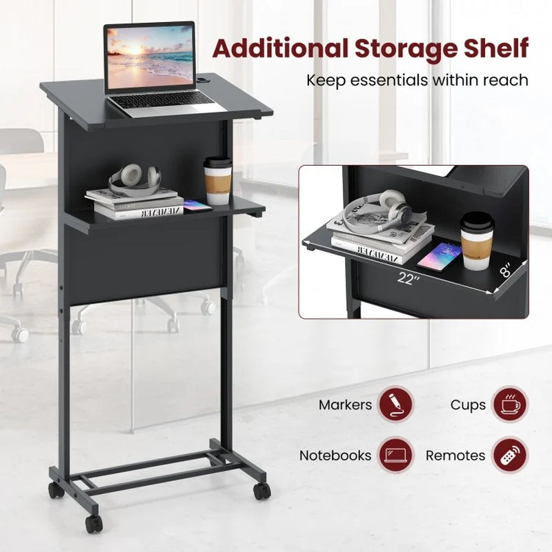 Height Adjustable Lectern Table with Tilted Top and Three Positions