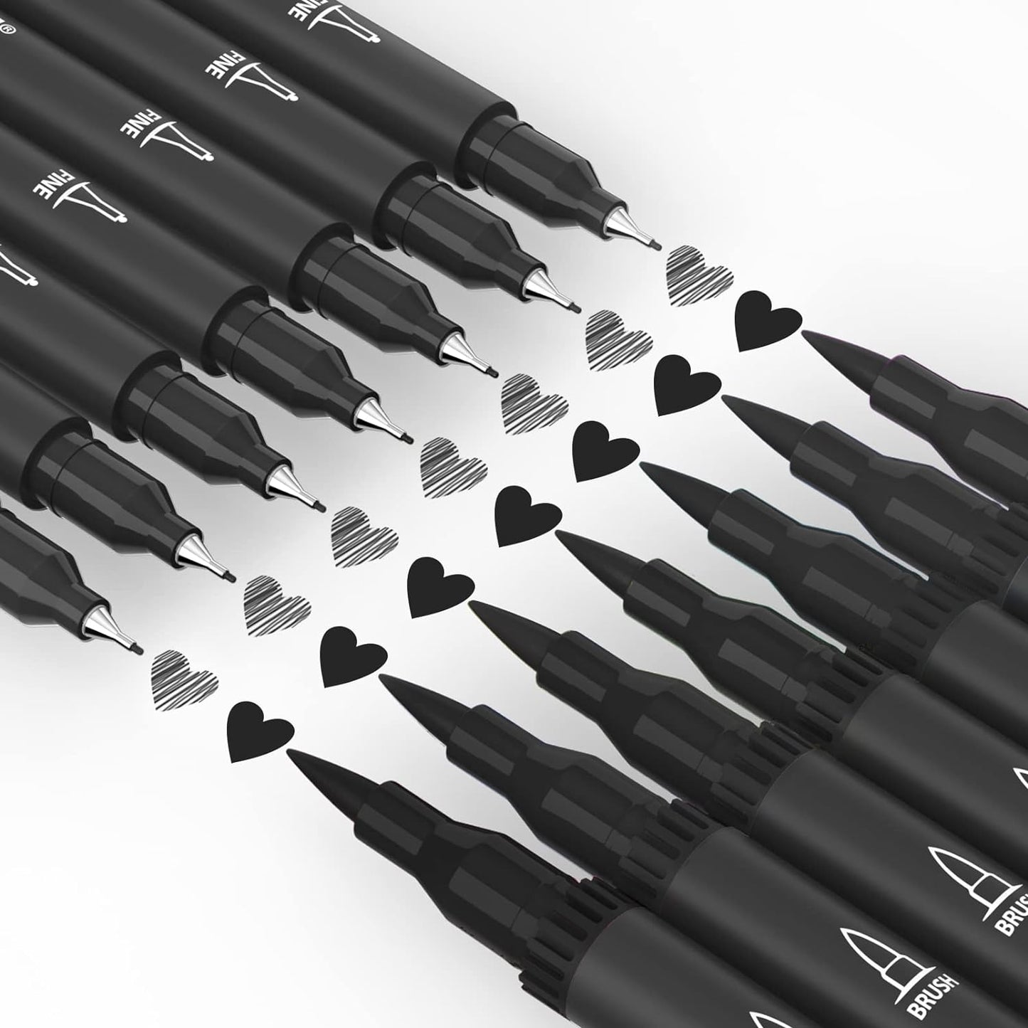 Dual Brush Pens Set - 12 Pack Black Markers for Art Drawing and Sketching