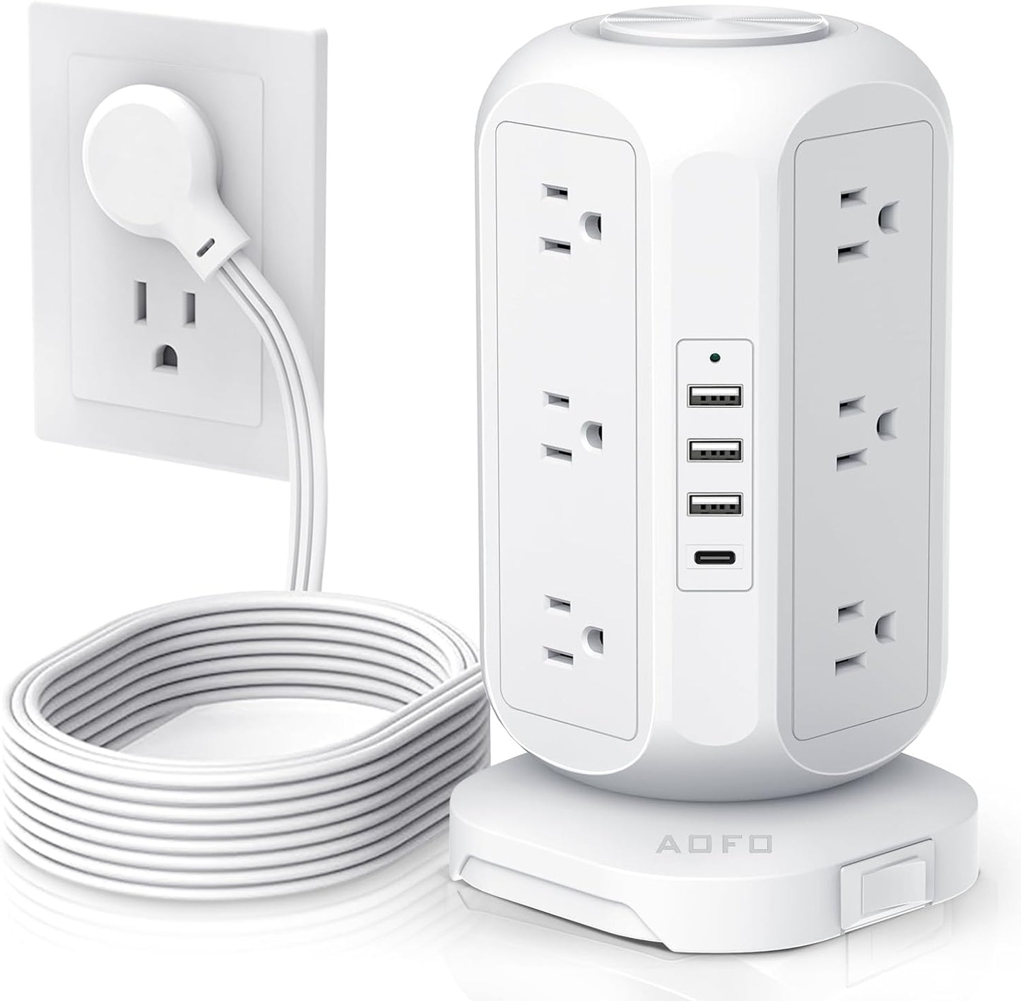 12-Outlet Tower Power Strip with 4 USB Charging Ports, Surge Protection, and 10ft Extension Cord – Ideal for Home, Dorm, and Office Use