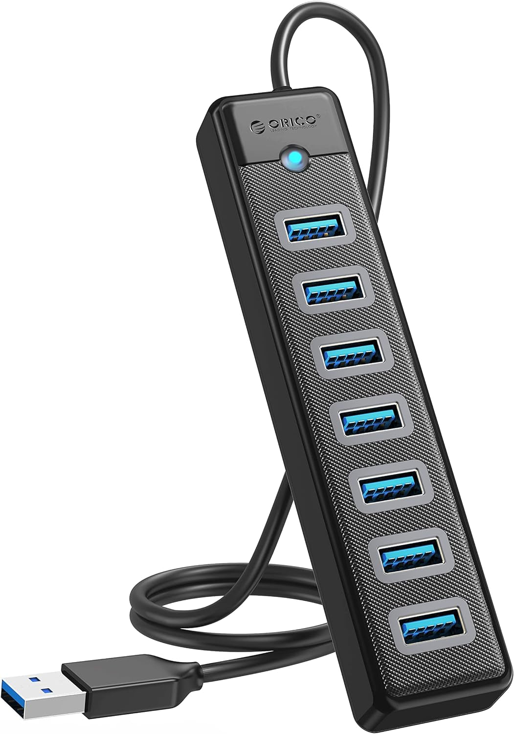 7-Port USB 3.0 Hub with 3.28Ft Extension Cable, 5Gbps High-Speed Data Transfer USB Splitter for Laptops, PCs, Flash Drives, Printers, Mobile HDDs