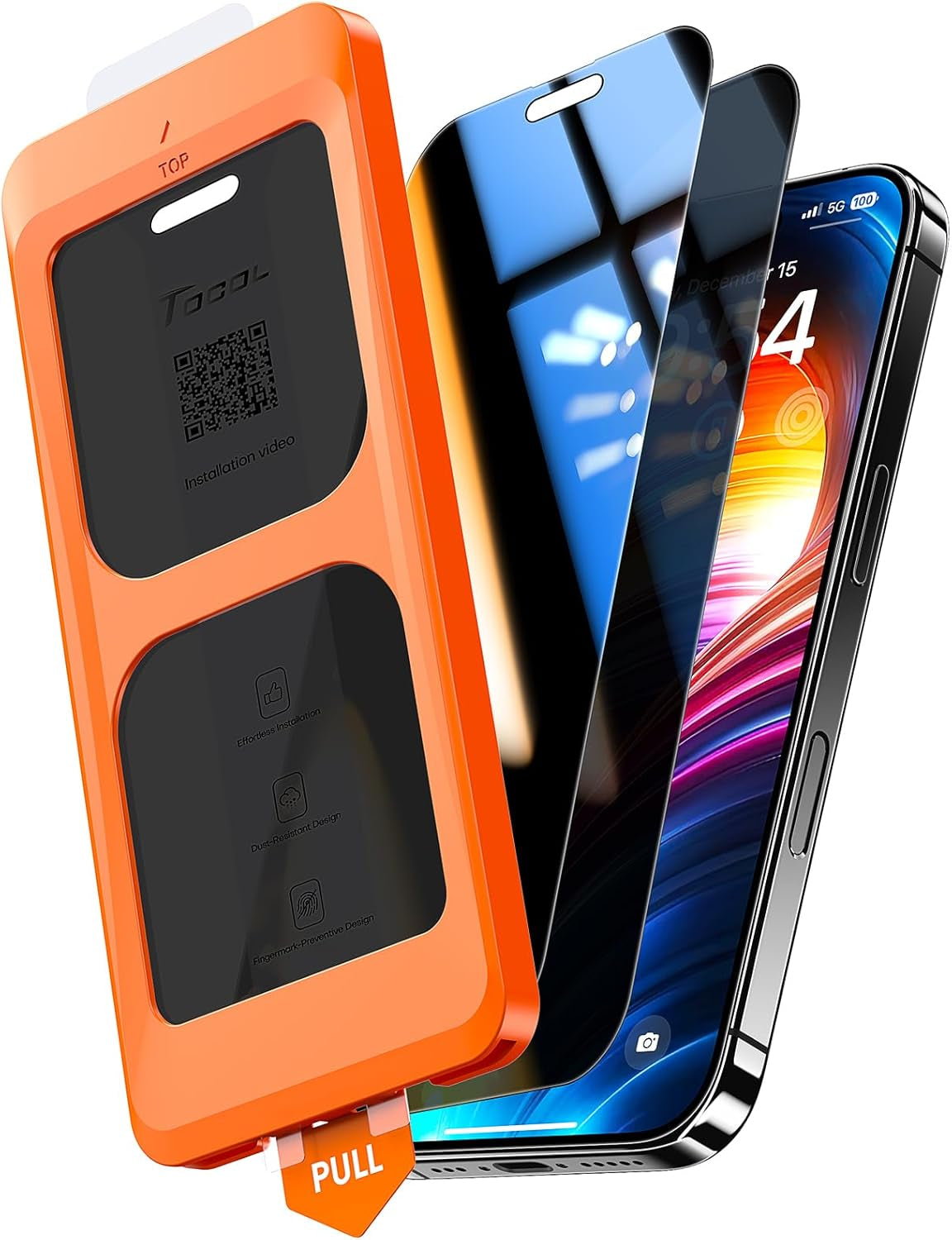 2-Pack Tempered Glass Screen Protector for iPhone 15 Pro - Instant Installation, Auto-Dust Removal, HD Clarity, Unbreakable 9H+ Hardness