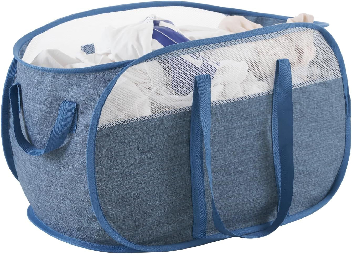 Collapsible Mesh Laundry Basket with Durable Handles and Pockets - Portable and Foldable Clothes Hamper