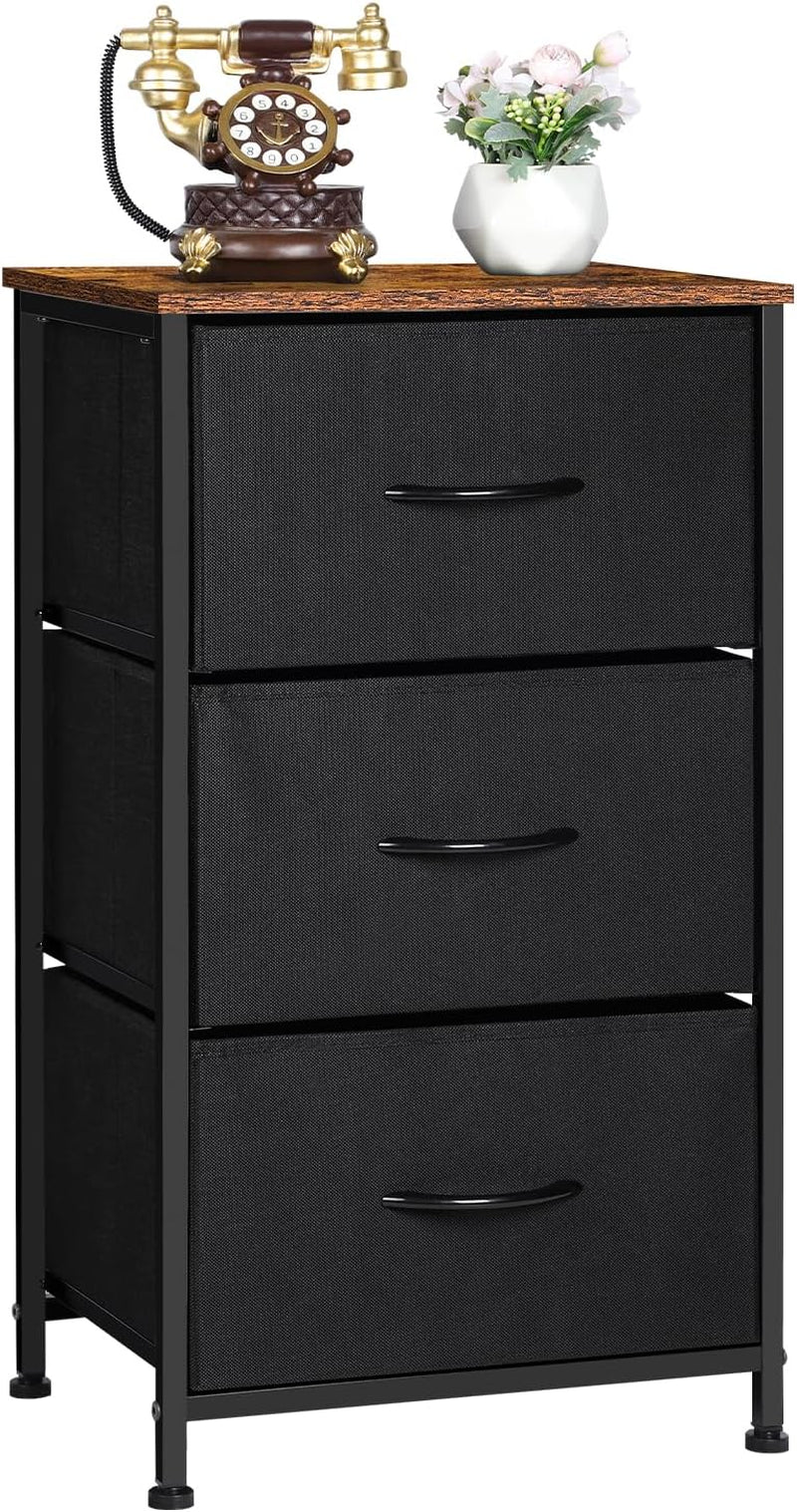 3-Drawer Fabric Dresser with Sturdy Steel Frame and Wood Top for Bedroom, Hallway, Closet, and Living Room (Black)