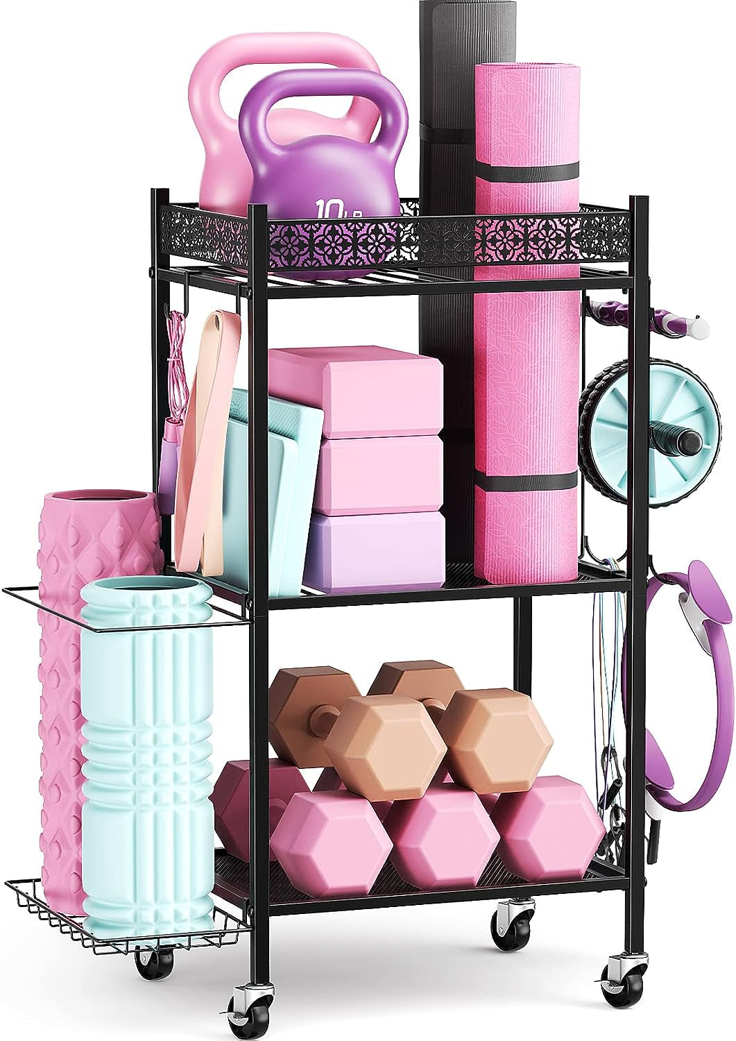 Yoga Mat and Equipment Storage Rack - Metal Organizer for Home Gym and Fitness Gear
