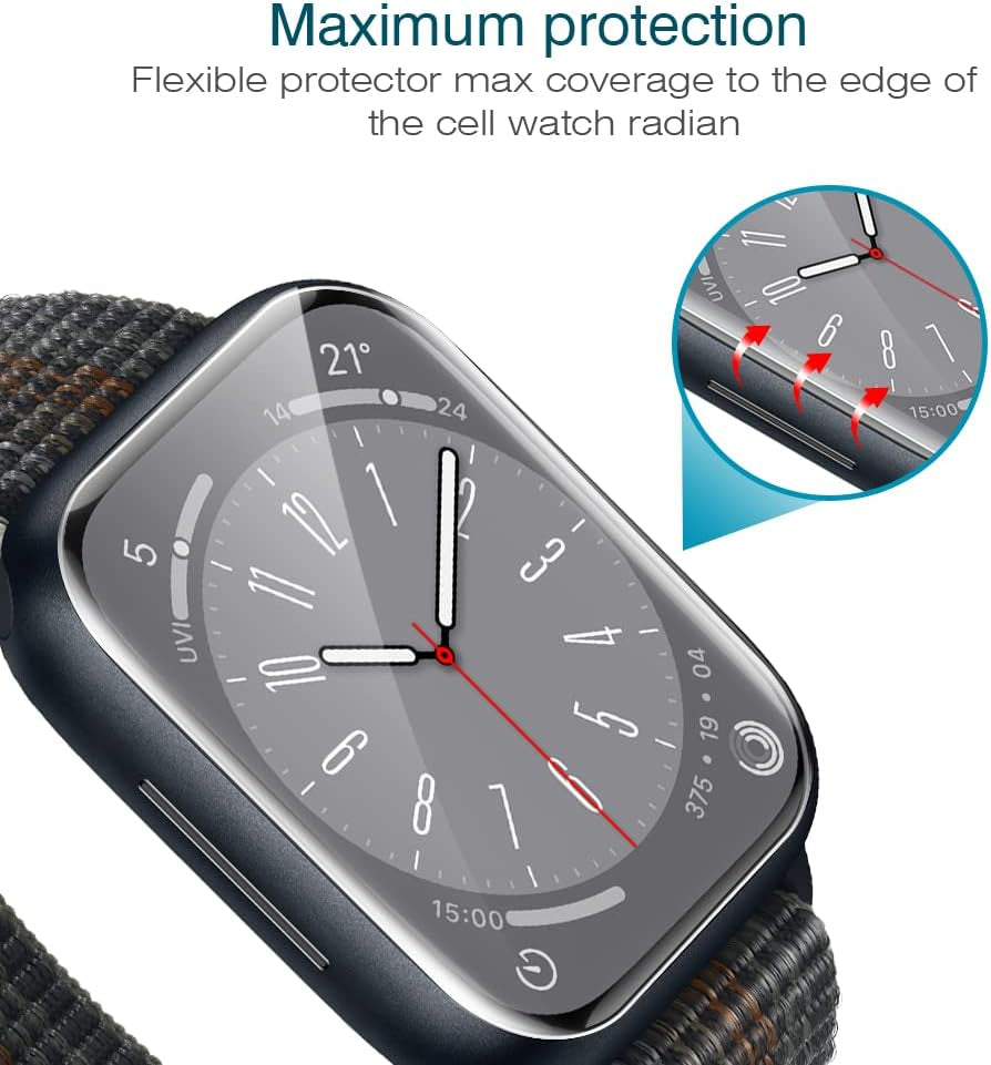 6-Pack Premium Screen Protectors for Apple Watch Series SE/6/5/4/SE 2022 (40mm) and Series 9/8/7 (41mm) - Maximum Coverage, Bubble-Free, Anti-Scratch Flexible TPU Clear Film