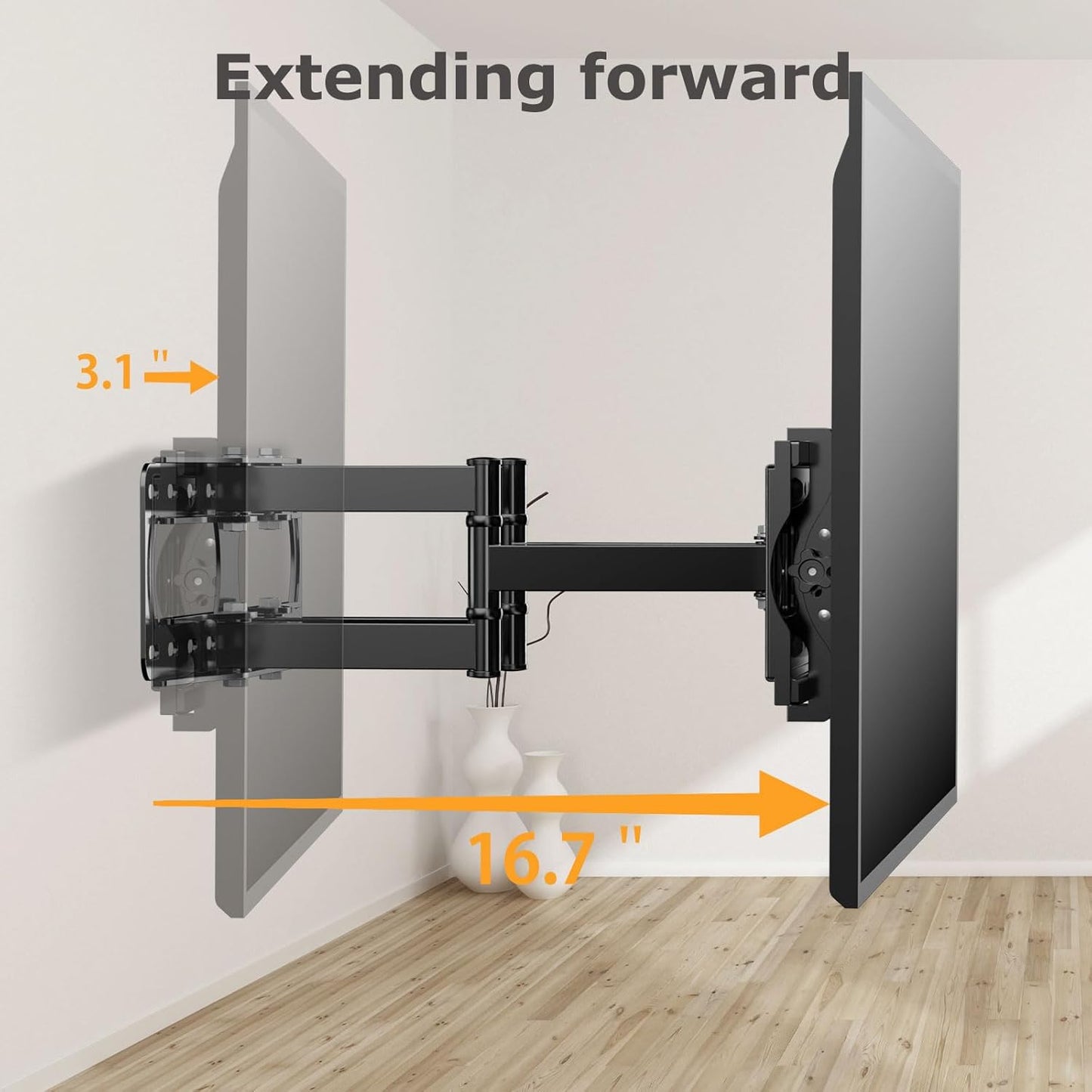 Full Motion TV Wall Mount for 26-65 Inch Flat and Curved TVs, Swivel and Tilt Articulating Arms, Max VESA 400x400mm, Supports Up to 99 lbs