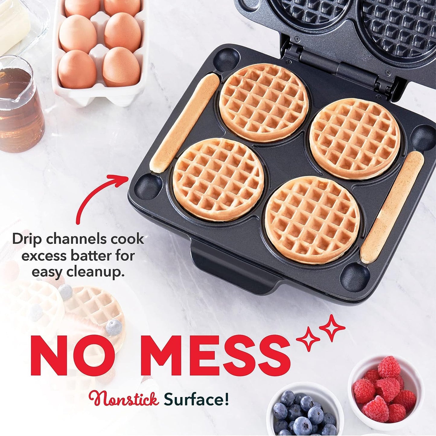 Multi Mini Waffle Maker with Four 4-Inch Nonstick Waffle Molds and Quick Heat-Up Feature