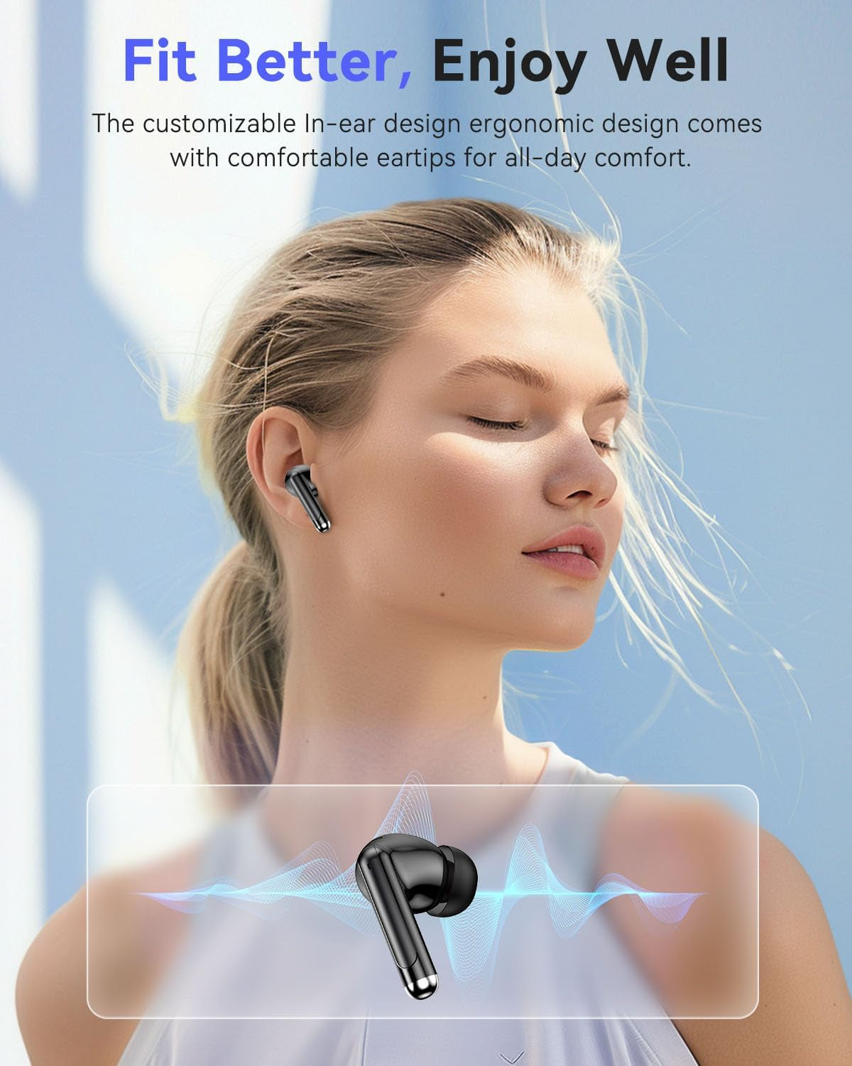 Wireless Earbuds with Bluetooth 5.4, Deep Bass Stereo Sound, Noise Cancellation, 50 Hrs Playback, LED Display, IPX7 Waterproof - Black