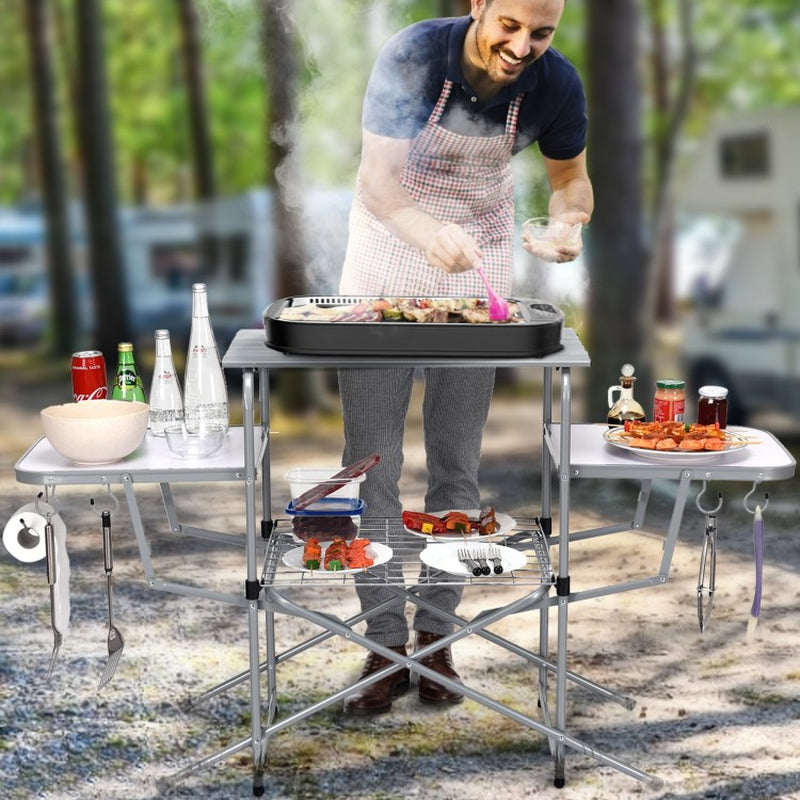 Foldable Outdoor Barbecue Table and Grilling Stand