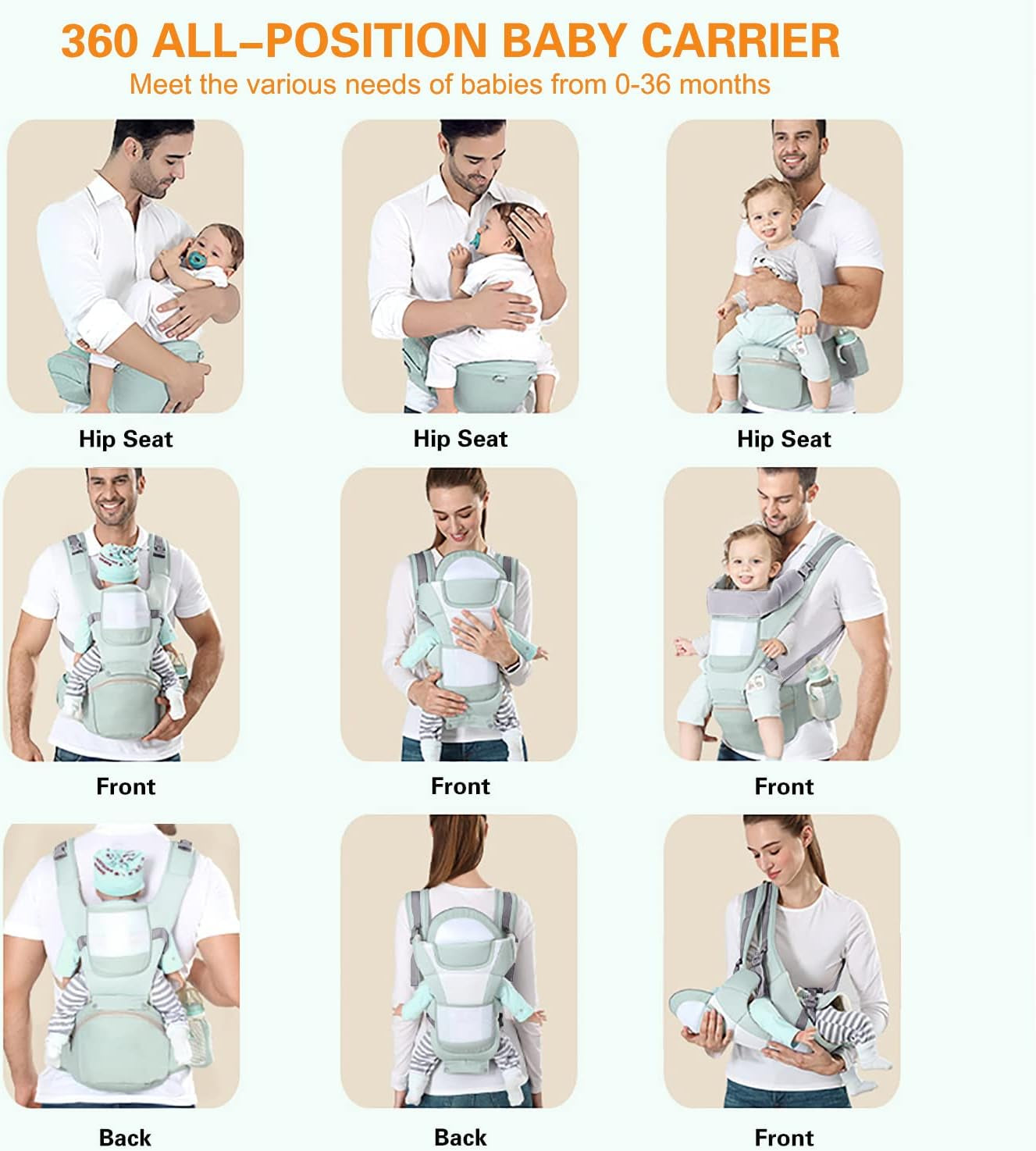 Ergonomic Baby Carrier with Hip Seat - Versatile Kangaroo Bag for Infants to Toddlers (7-66 lbs) - Front and Back Carrying Option