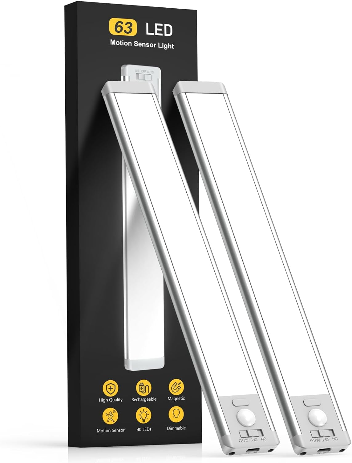 Under Cabinet Lights,40 LED Rechargeable Battery Operated Motion Sensor Light Indoor, 2 Pack Magnetic Dimmable Closet Lights, Wireless under Counter Lights for Kitchen, Stairs