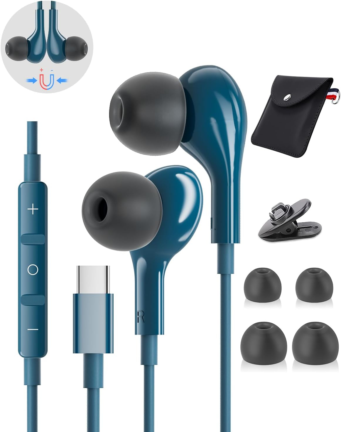 USB-C Noise Cancelling Earbuds with Microphone- Magnetic In-Ear Design