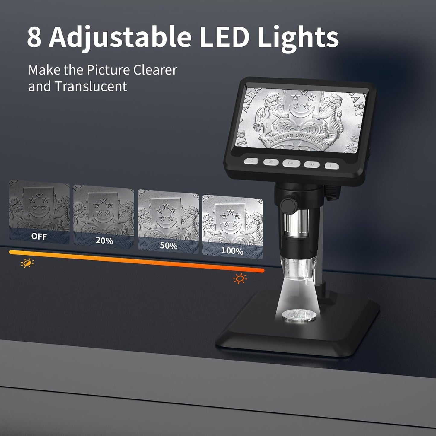 Digital Microscope for Adults and Kids - 500X Magnification, 1080P Resolution, 8 LED Lights, Rechargeable, for macOS & Windows