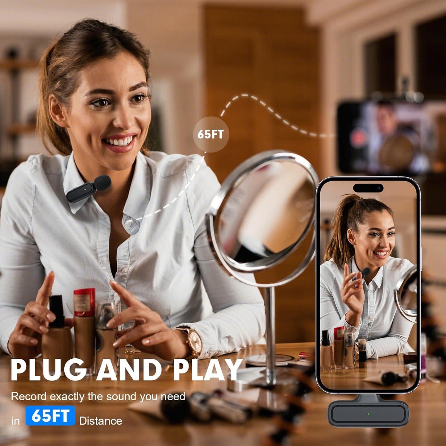 Dual Wireless Lavalier Microphone Set for Phone, iPad, Android - Charging Case, Jack Adapter, Noise Reduction, Plug-and-Play Clip-On Lapel Mic, YouTube, Recording, Vlogging, Facebook