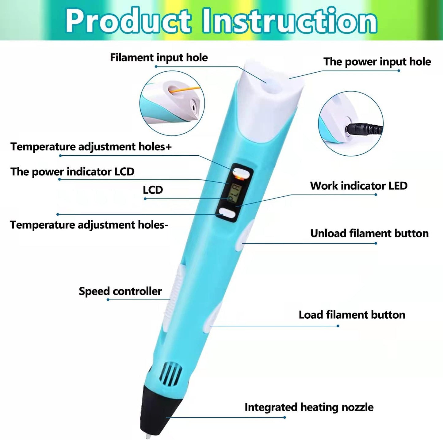 3D Printing Pen for Kids and Adults with Stencil Book and 12 Colors of PLA Filament Refills