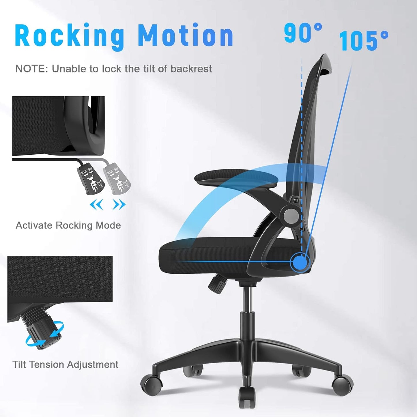 Ergonomic Mid Back Office Chair with Adjustable Height, Flip-Up Arms, and Lumbar Support - Breathable Mesh Design for Home Office and Study, Black