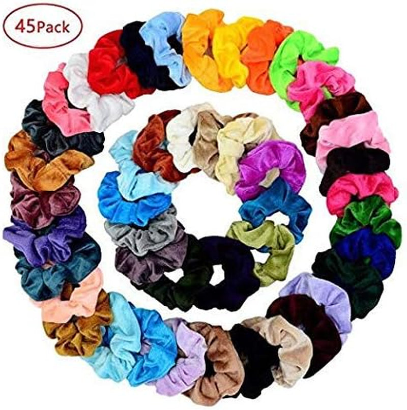 45-Piece Velvet Hair Scrunchies Set - Elastic Hair Bands and Ties for Women and Girls - Hair Accessories