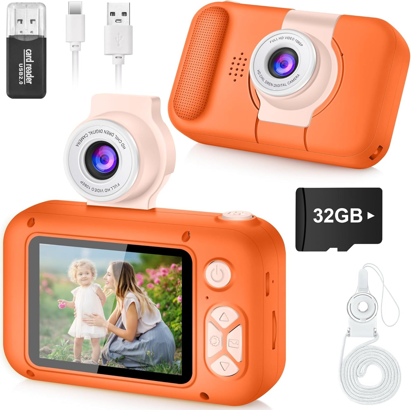 Digital Camera for Kids with 2.4-Inch IPS Screen, 180° Flip Lens, and Built-in Games - Gift for Ages 4-11