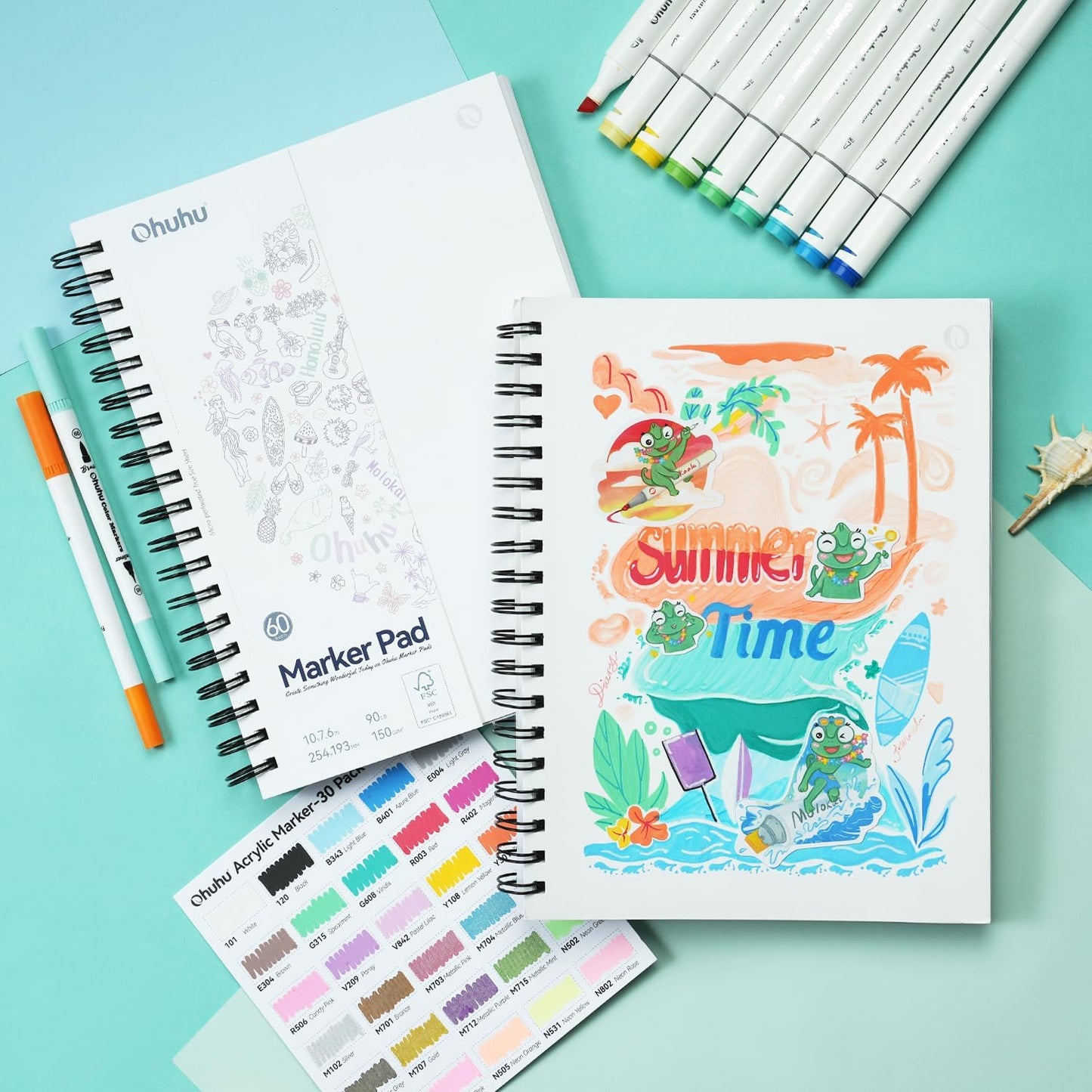 Double-Sided Marker Pads Art Sketchbook - 7.6" x 10" Large Format - 90LB/150GSM Smooth Bleedproof Paper - 60 Sheets/120 Pages
