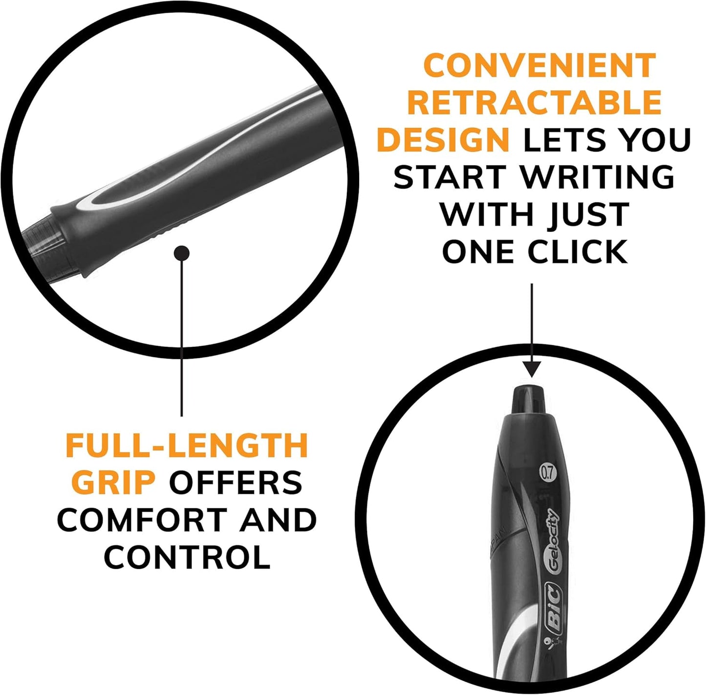 Gelocity Quick Dry Black Gel Pens, Medium Point (0.7Mm), 8-Count Pack, Retractable Gel Pens with Comfortable Full Grip