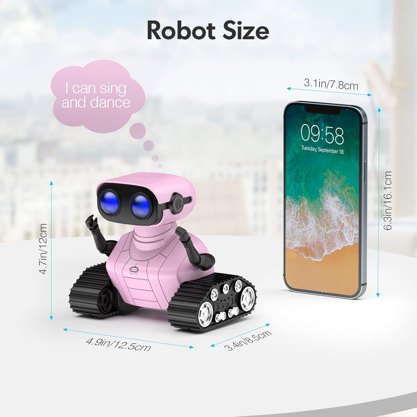 Rechargeable RC Robot Remote Control Toy with Music and LED Eyes, Gift for Children Age 3+ Pink
