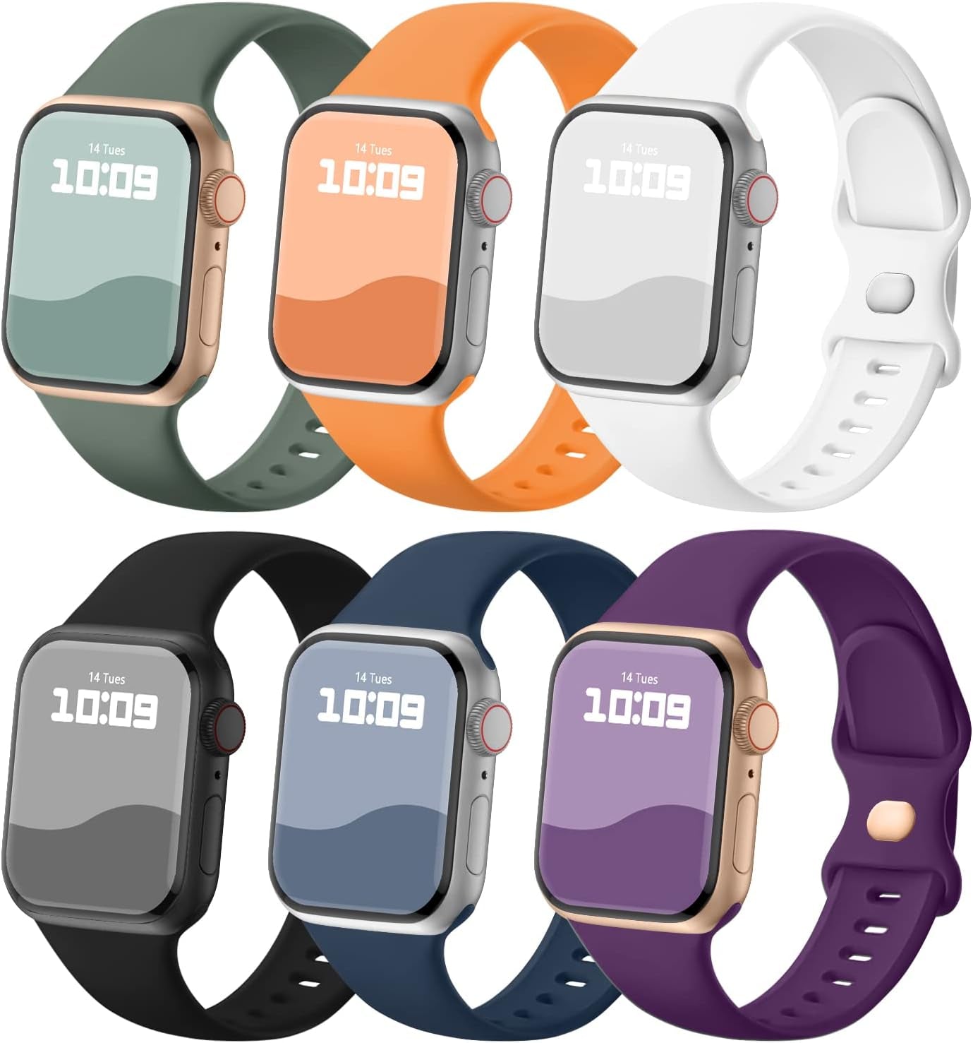 Sport Bands Compatible with Apple Watch Band, Soft Silicone Sport Strap Wristbands for Iwatch Ultra 2, Ultra, Series - Women Men, 6 Pack