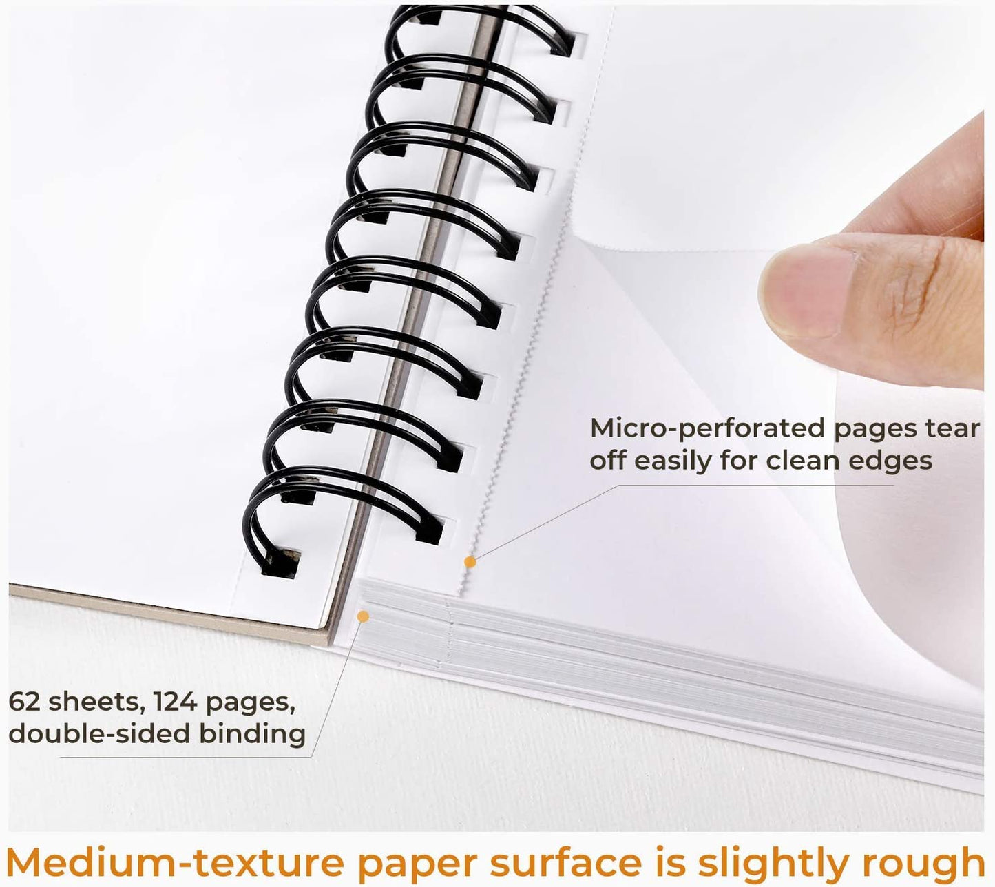 Professional Mix Media Sketchbook-10" x 7.6" Watercolor Paper-Wet Dry Media,120 LB/200 GSM Heavyweight, 62 Sheets/124 Pgs