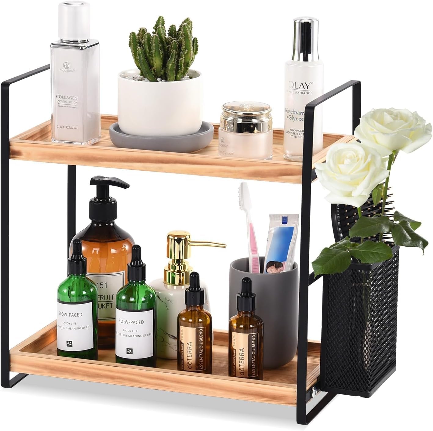 Sophisticated Bathroom Countertop Organizer with Perfume Tray and Vanity Storage Solutions