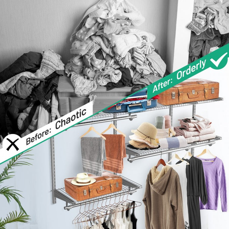 Customizable Wall-Mounted Closet Organizer System for 3 to 5 Feet with Hanging Rod