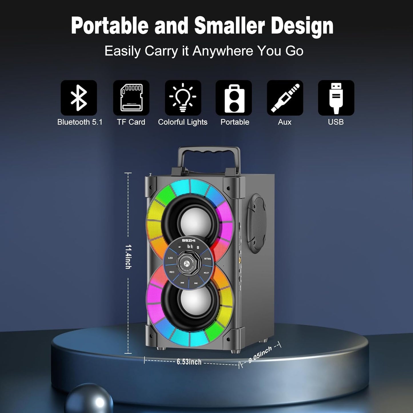80W Portable Bluetooth Speakers - High-Performance Wireless Stereo Sound Boombox with Subwoofer, FM Radio, LED Lights, Remote Control
