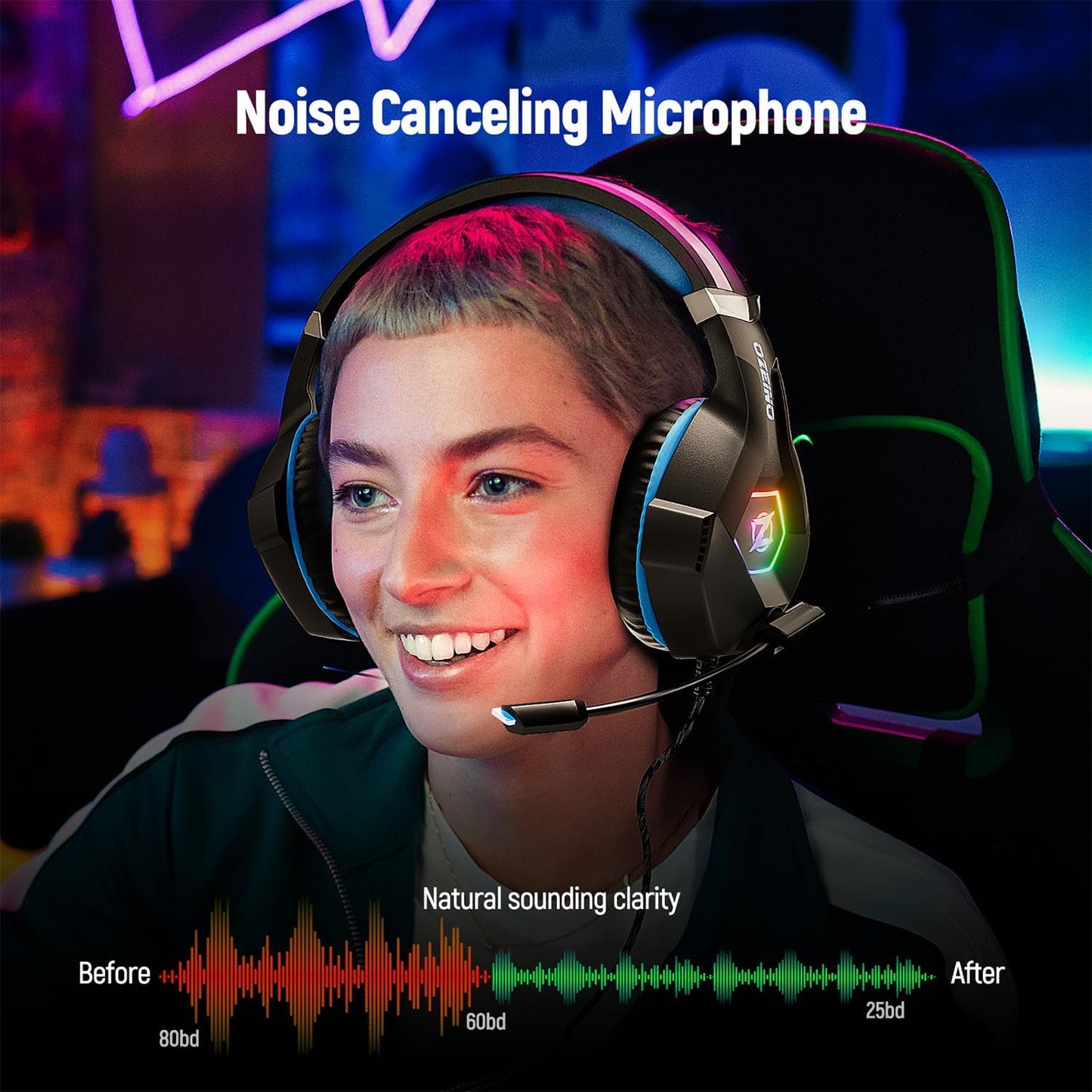 Gaming Headset for PS5, PS4, PC, and Xbox Series X/S - Over-Ear Design with Noise-Cancelling Mic, RGB Lighting, and Deep Bass Stereo Sound
