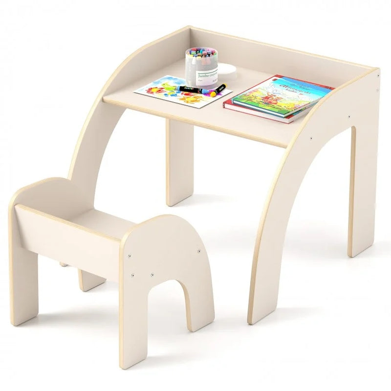 Children's Table and Chair Set Featuring a Spacious Tabletop and Safety-Designed Curved Edges for Playrooms