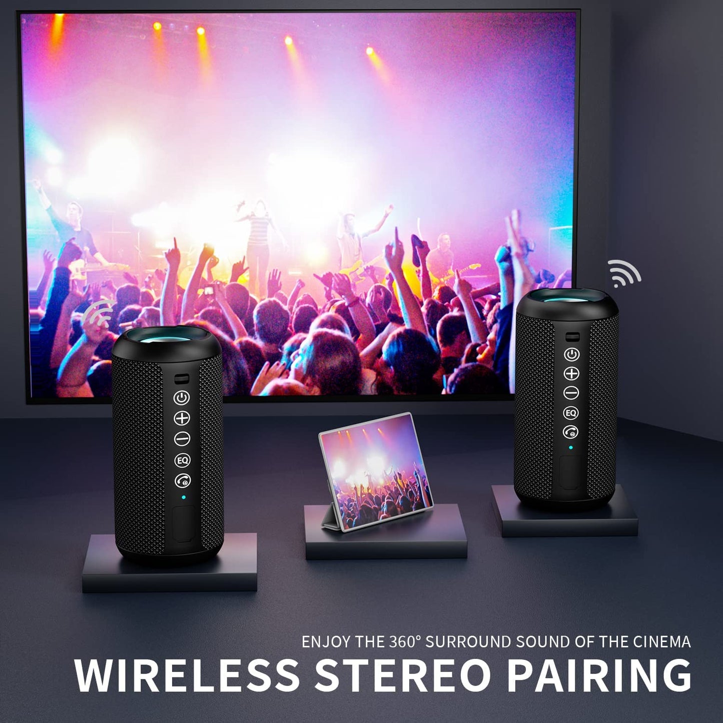 Portable Bluetooth Speaker - IPX7 Waterproof Wireless Speaker with 24W Stereo Sound, Bluetooth 5.0, 30 Hours Playtime, 66Ft Range, and Dual Pairing for Home and Outdoor Use