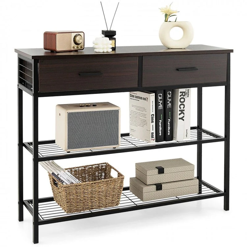 39.5-Inch Entryway Console Table with Dual Drawers and Two-Tier Shelving