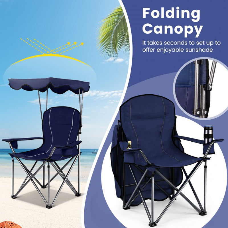 Portable Folding Beach Canopy Chair with Integrated Cup Holders