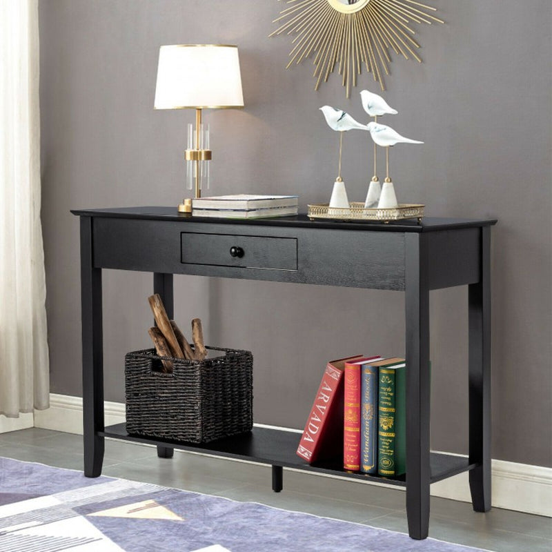Console Sofa Side Accent Table with Drawer and Shelf Storage